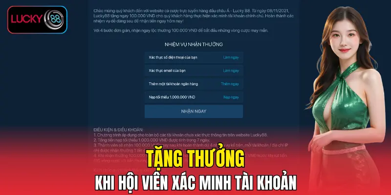 Tặng thưởng khi hội viên xác minh tài khoản